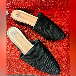 Women's Pointed Toe Mules Slip On Rhinestones Slides Dress Flats